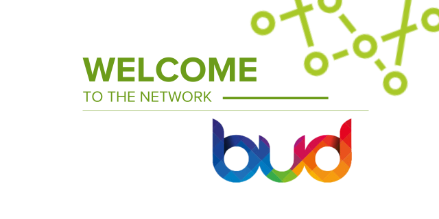 A graphic that says 'Welcome to the network' with a logo of Bud included below.