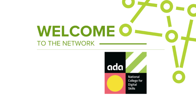 An image that says 'welcome to the network' with a logo of Ada below it.