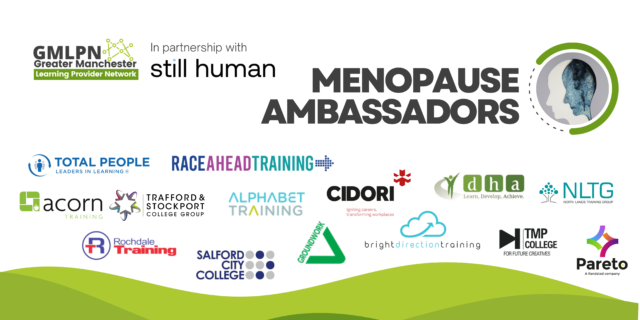 Menopause graphic with the list of Menopause ambassadors listed by their logos below.